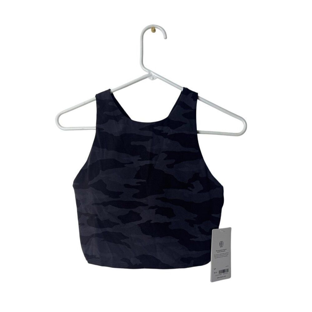 Athleta Camo Printed Sports Bra Padded Racerback Small Black Gray